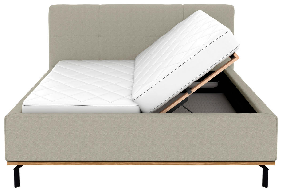 POLSTERBETT 160/200 cm,  in Hellgrau, Matratze, Lattenrost, Bettkasten, H2 + H2 = mittel  - Hellgrau/Graphitfarben, Design, Holz/Textil (160/200cm) - Musterring