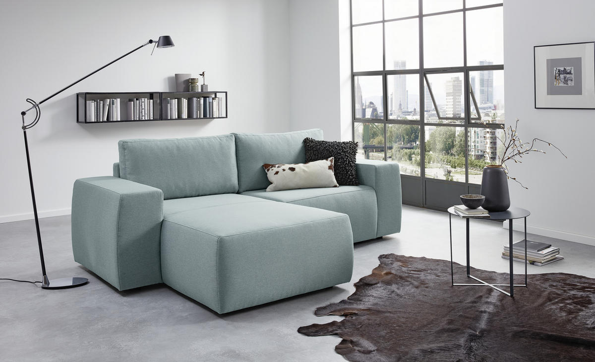 ECKSOFA in Webstoff Hellblau  160/242 cm  - Schwarz/Hellblau, Design, Kunststoff/Textil (160/242cm) - LOOKS by W.Joop