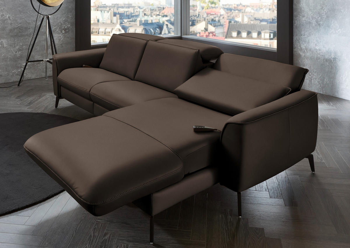 ECKSOFA in Echtleder Dunkelbraun  - Dunkelbraun/Schwarz, Natur, Leder/Metall (281/168cm) - Valdera
