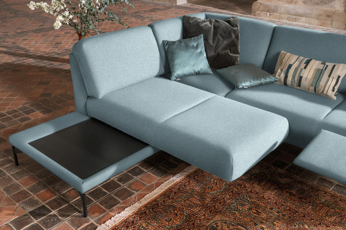ECKSOFA in Flachgewebe, Struktur Hellblau  230/254 cm  - Anthrazit/Hellblau, Design, Textil/Metall (230/254cm) - Johann Jakob