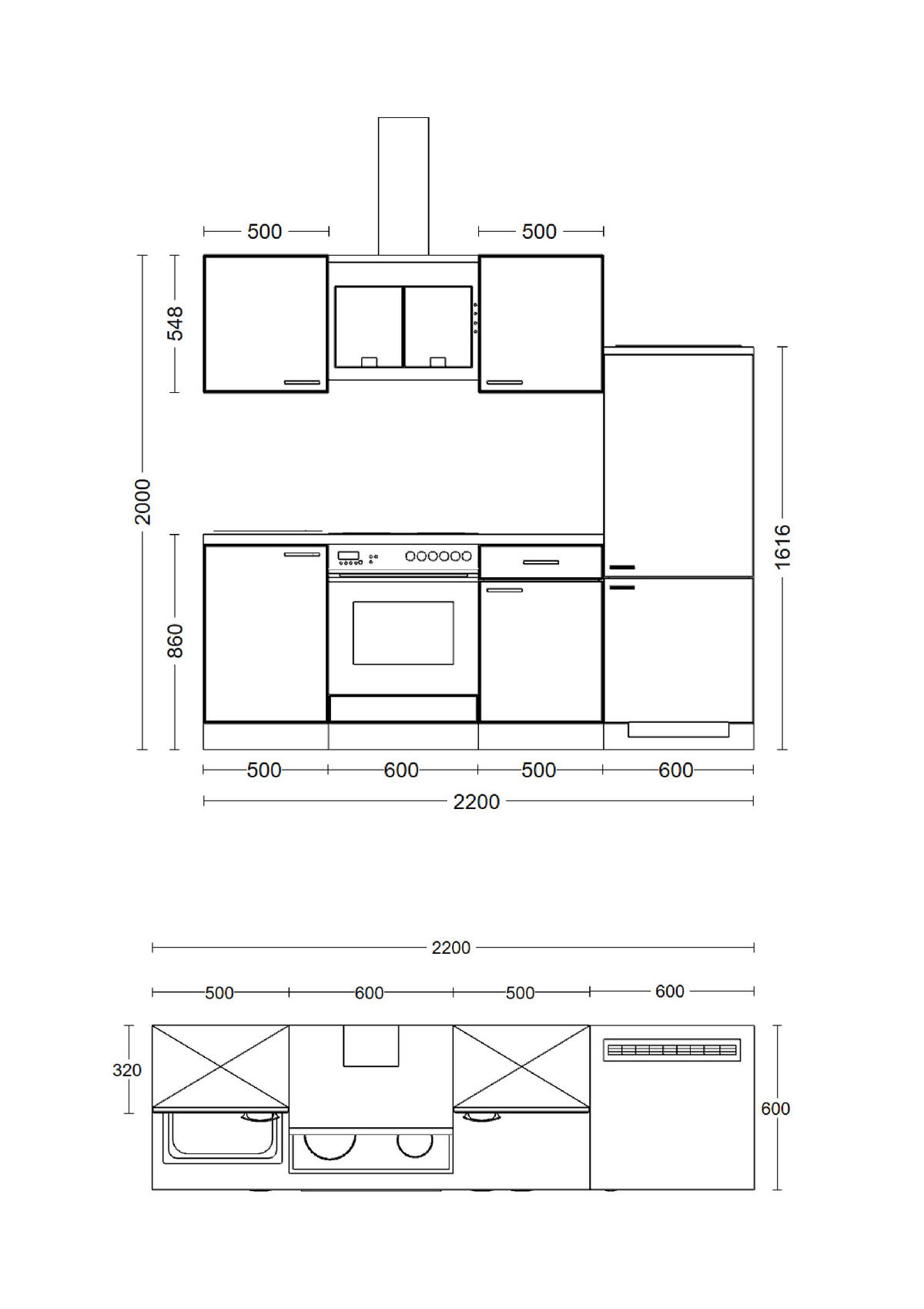 KUCHYNSKÁ LINKA VALERO 220 - biela s vysokým leskom/farba ušľachtilej ocele, Modern, kov/kompozitné drevo (220cm) - FlexWell