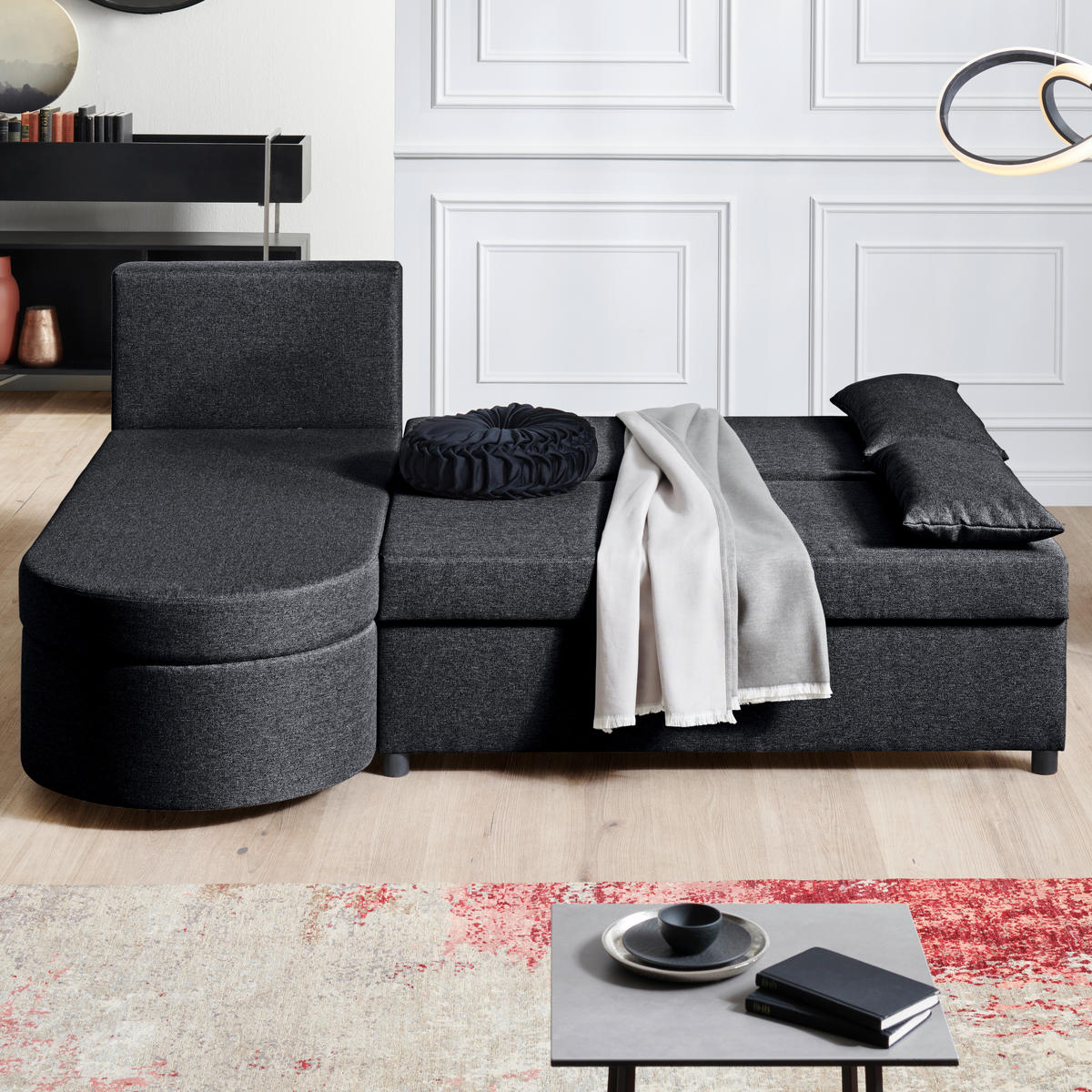 ECKSOFA in Webstoff Anthrazit  - Anthrazit/Schwarz, Konventionell, Kunststoff/Textil (159/196cm) - Ti'me