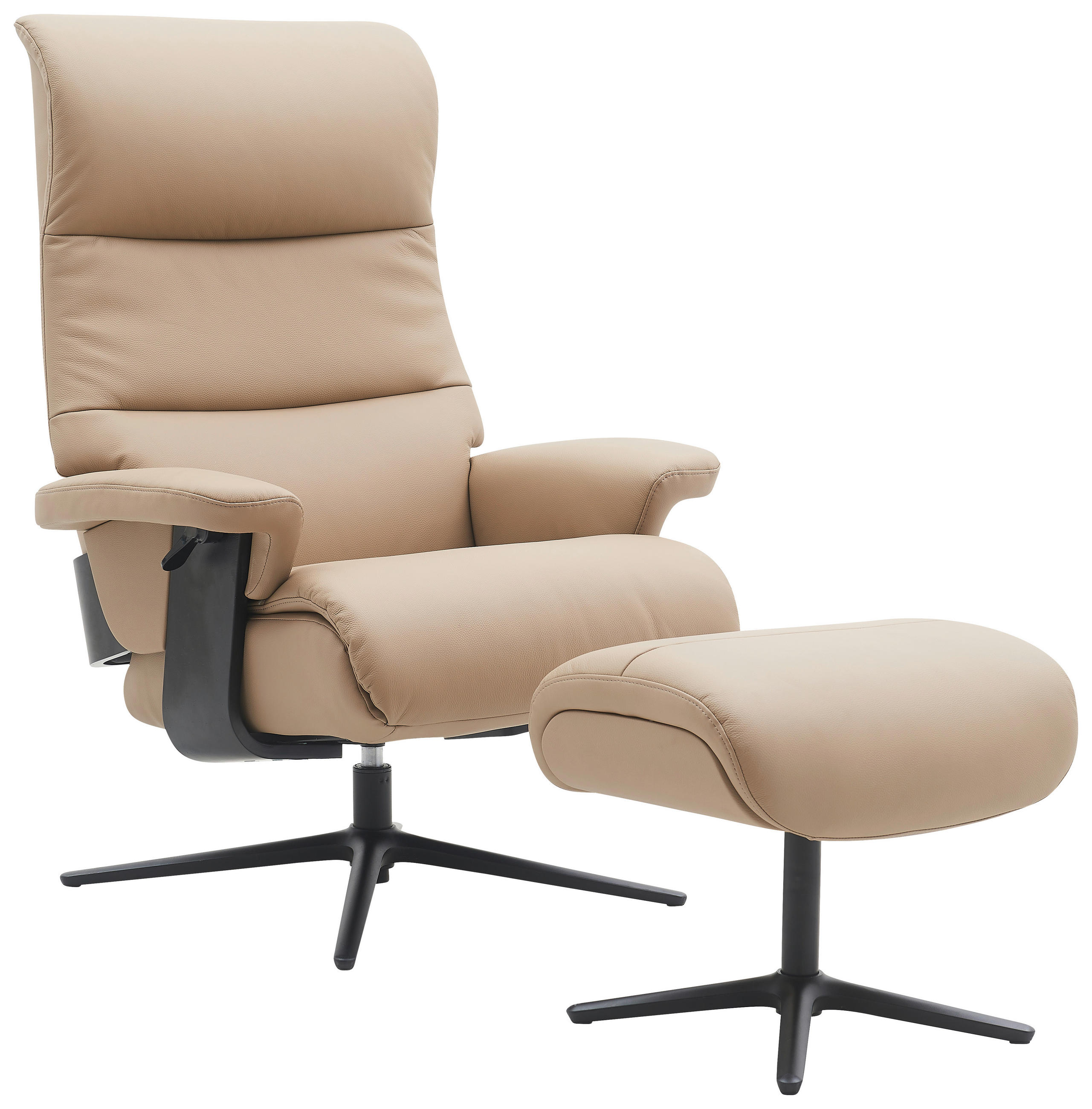 Xora RELAXAČNÍ KŘESLO S TABURETEM, kov, textil, kůže, černá, šedohnědá