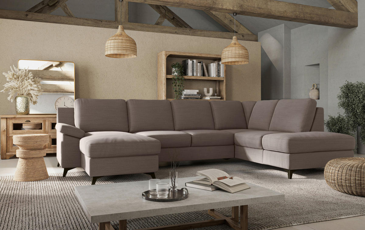 WOHNLANDSCHAFT in Flachgewebe Taupe  - Taupe/Schwarz, Konventionell, Textil/Metall (156/309/204cm) - Cotta