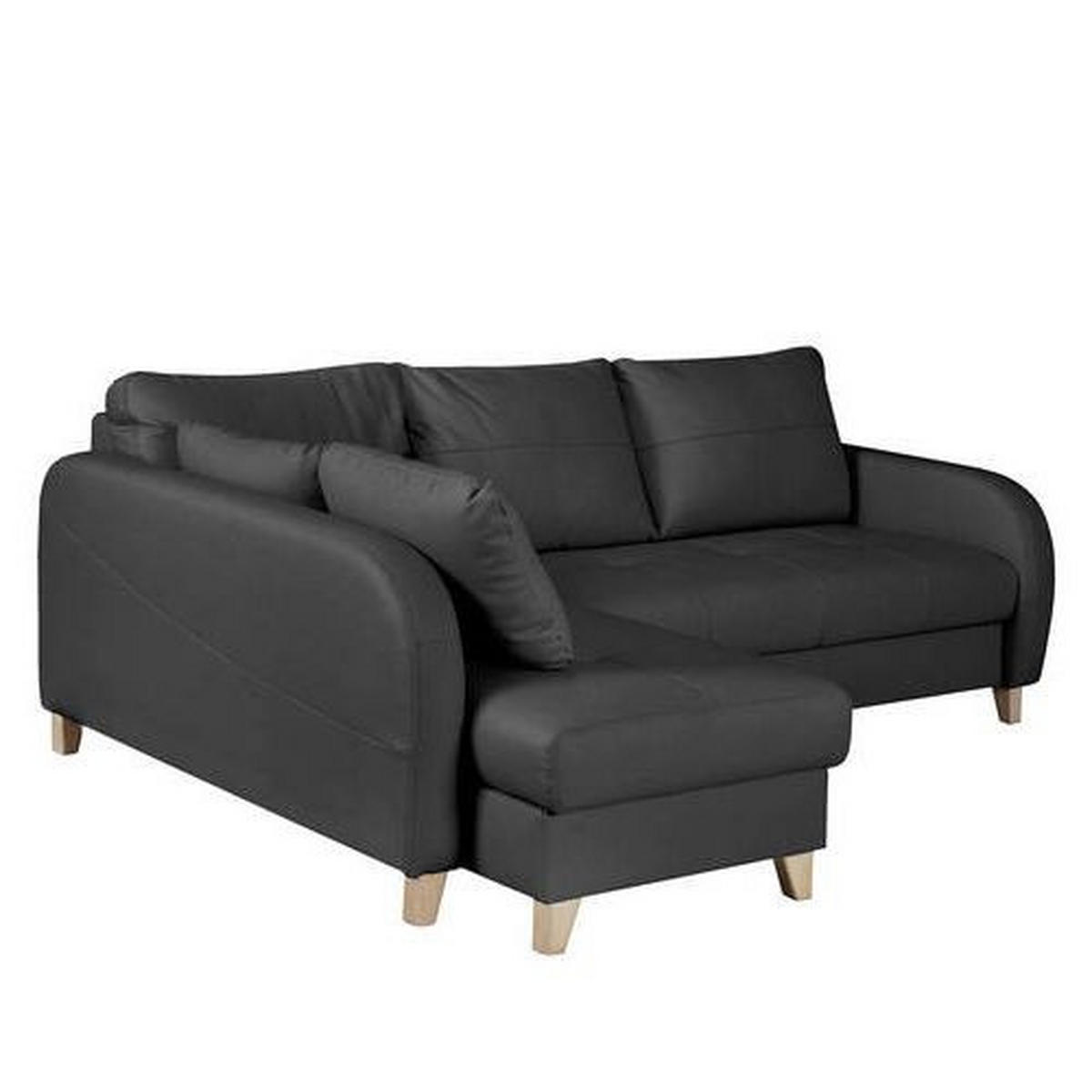 ECKSOFA Schwarz Echtleder Lederlook  - Buchefarben/Schwarz, Design, Leder/Holz (168/227cm) - Livetastic