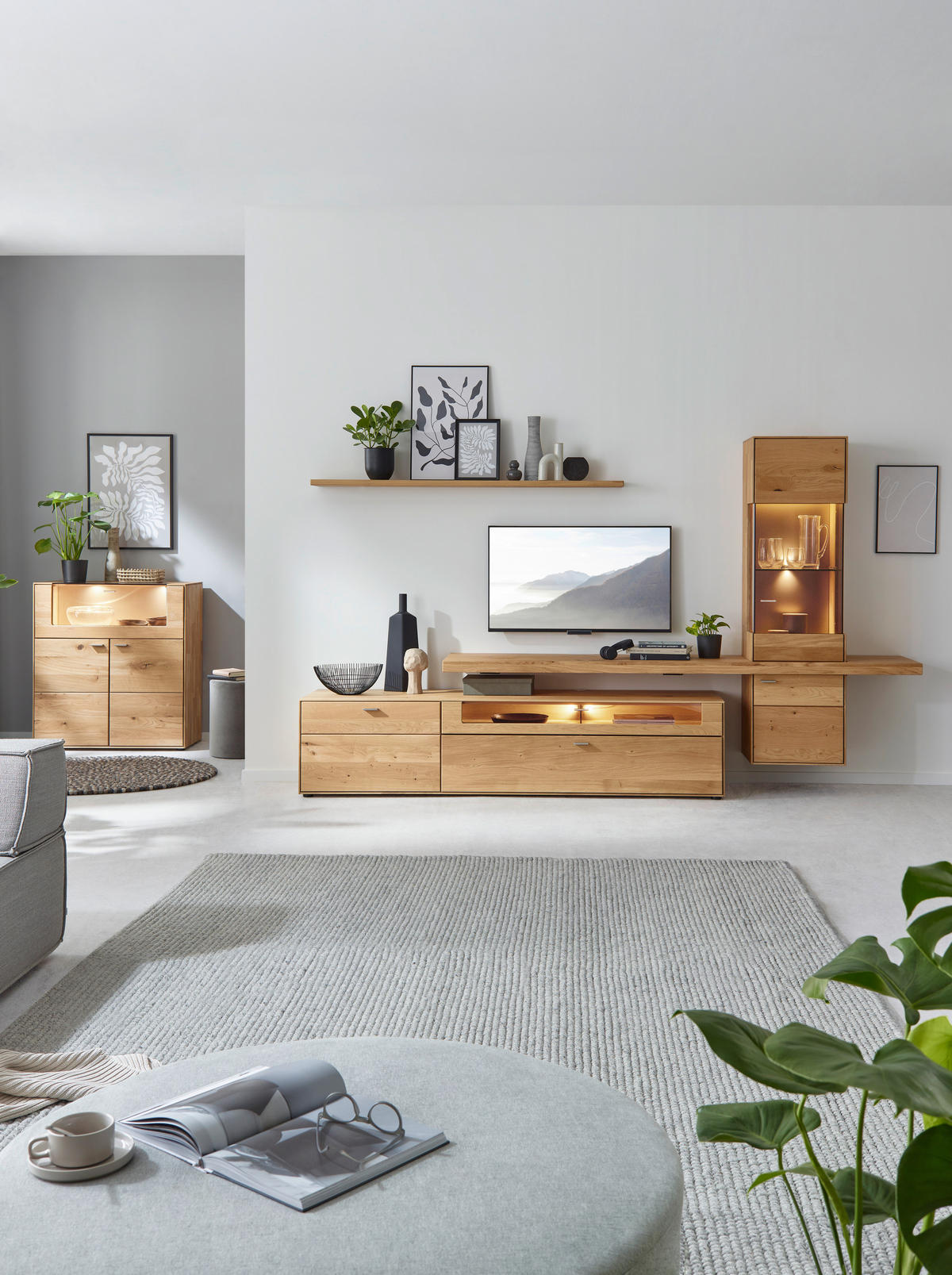 WOHNWAND  in Wildeiche  304/179/55 cm  - Wildeiche, Natur, Glas/Holz (304/179/55cm) - Valnatura
