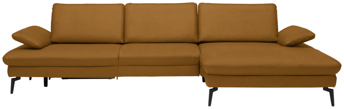 ECKSOFA in Echtleder Currygelb  - Currygelb/Schwarz, Design, Leder/Metall (325/157cm) - Dieter Knoll