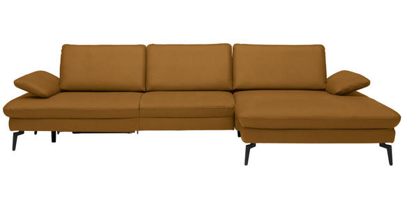 ECKSOFA in Echtleder Currygelb 325/157 cm - Currygelb/Schwarz, Design, Leder/Metall (325/157cm) - Dieter Knoll