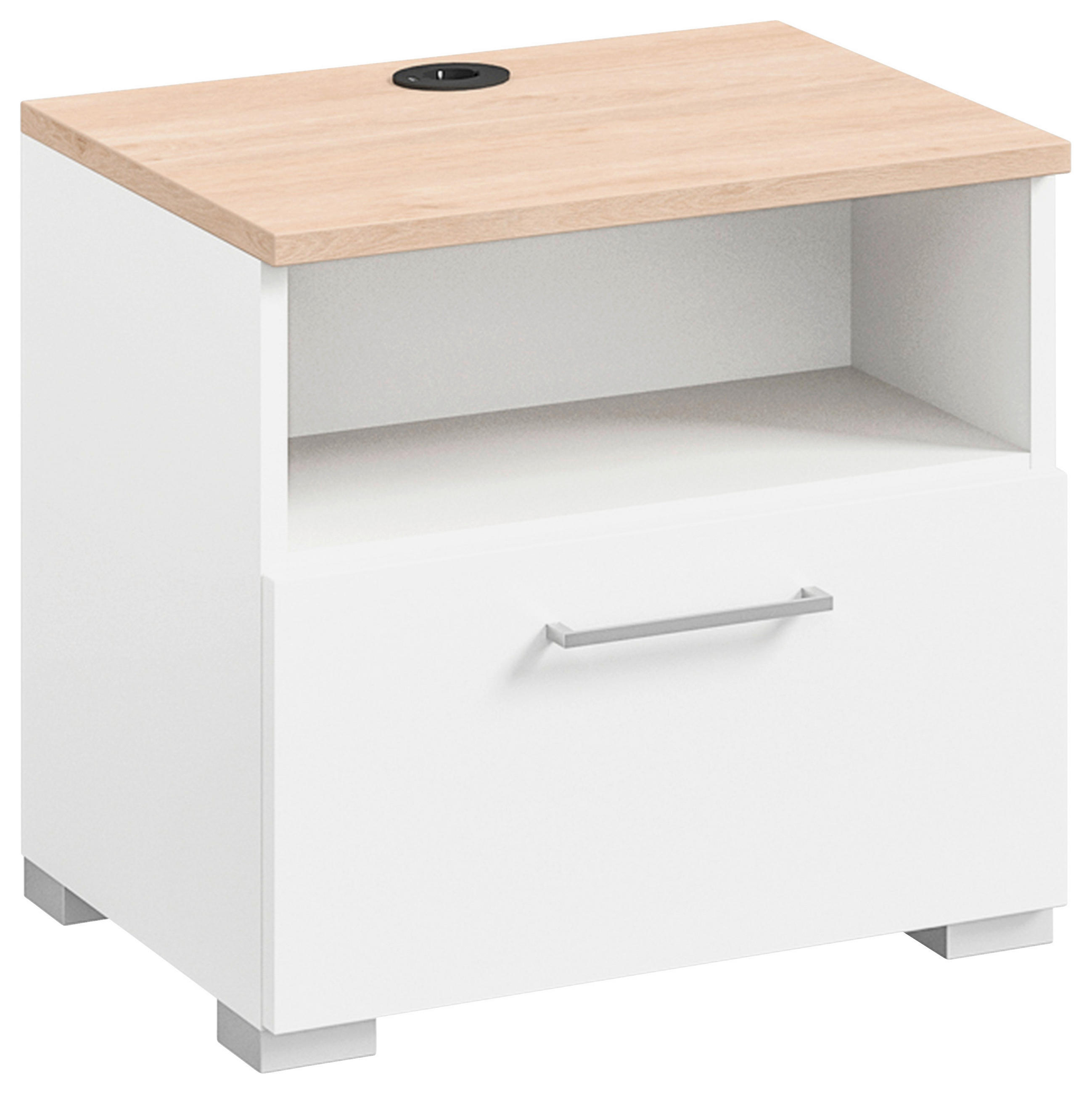 NACHTSCHRANK 50/48/42,1 cm  - Edelstahlfarben/Eichefarben, Design, Holzwerkstoff/Metall (50/48/42,1cm) - Cantus