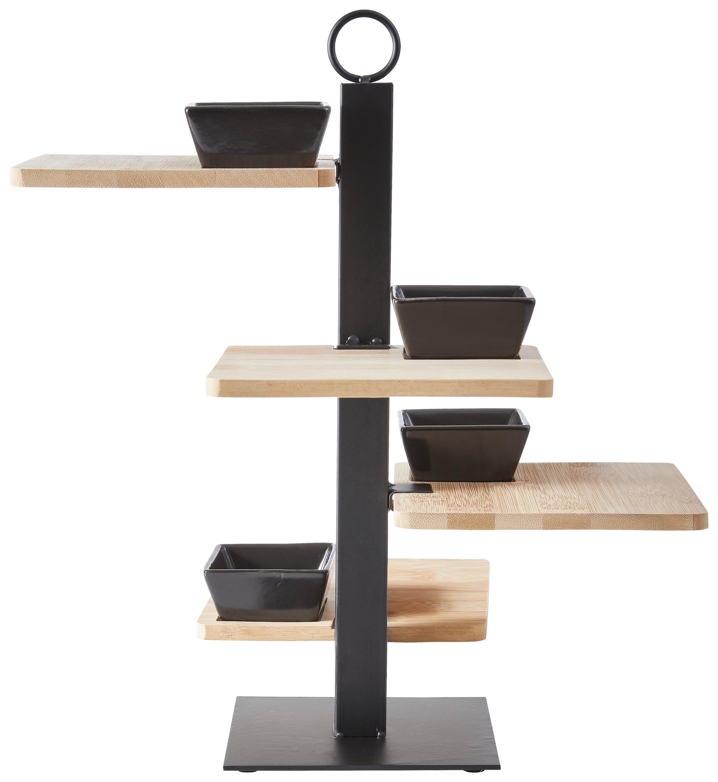 ETAGERE INKL. SCHÄLCHEN 4-stöckig - Schwarz/Naturfarben, Trend, Holz/Metall (32/35cm)