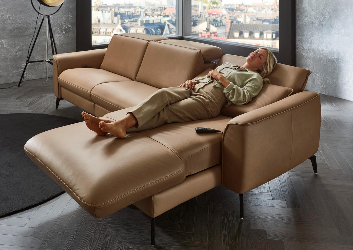 ECKSOFA in Echtleder Haselnussfarben  - Schwarz/Haselnussfarben, Natur, Leder/Metall (281/168cm) - Valdera