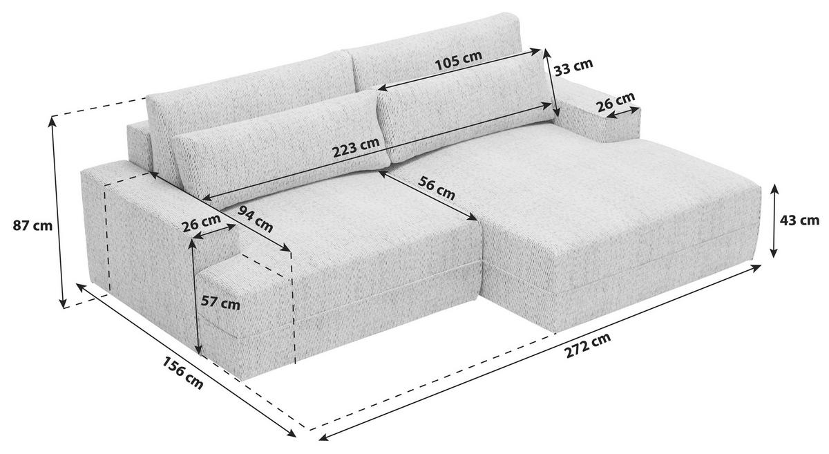 ECKSOFA  in Struktur Grün  272/156 cm  - Schwarz/Grün, Design, Kunststoff/Textil (272/156cm) - Livetastic