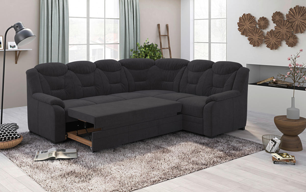 ECKSOFA in Chenille Schwarz  263/211 cm  - Schwarz, Basics, Kunststoff/Textil (263/211cm) - MID.YOU