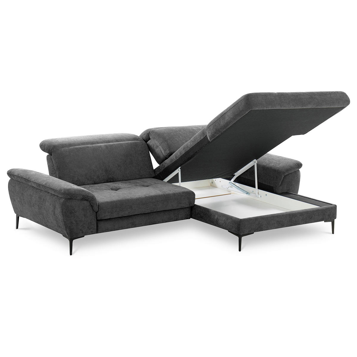 ECKSOFA  Webstoff Schwarz  - Schwarz, Design, Textil/Metall (268/195cm) - Livetastic