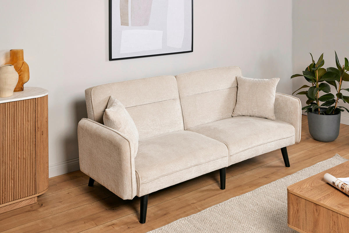 SCHLAFSOFA Bouclé Champagner  - Champagner/Schwarz, MODERN, Holz/Textil (191/83/84cm) - Livetastic