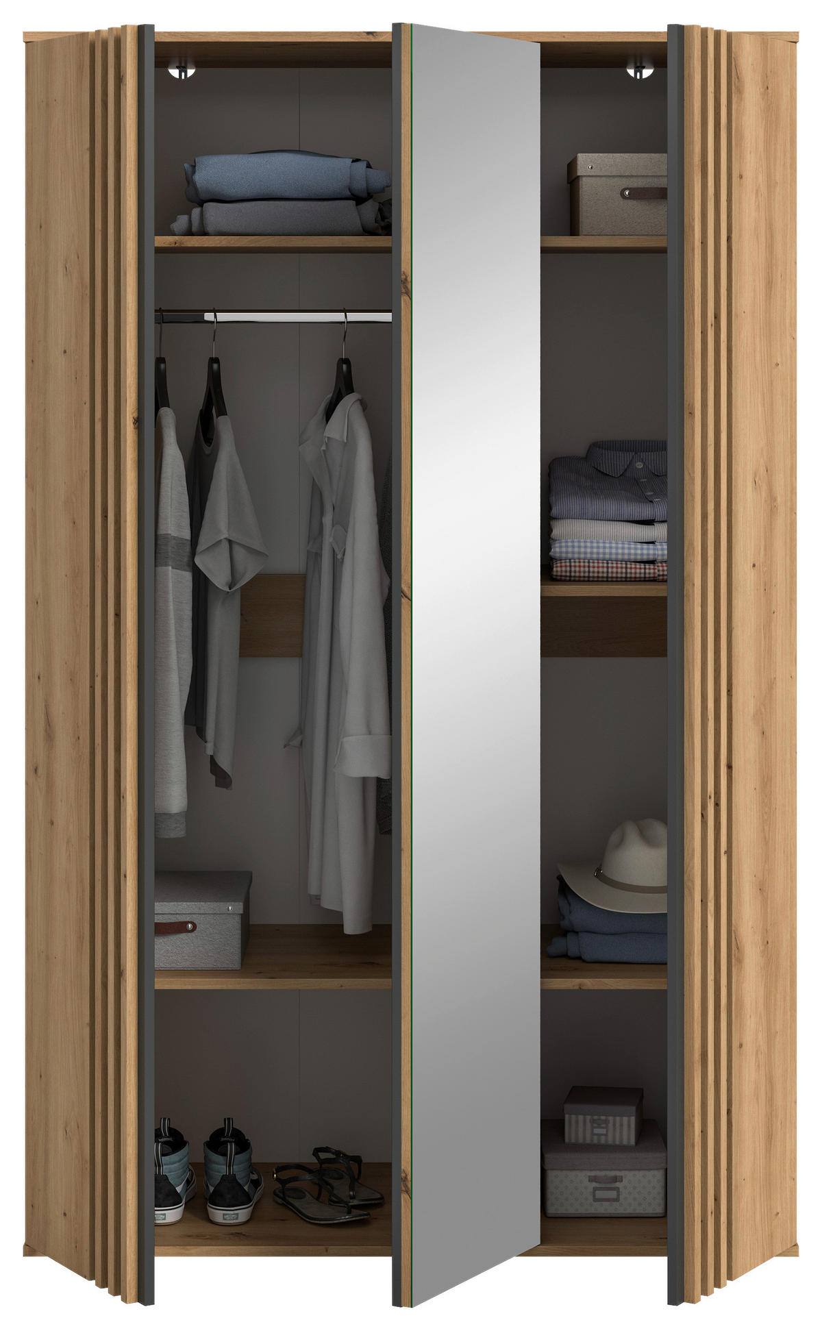 DREHTÜRENSCHRANK 120/192/56 cm,  in Anthrazit, Eiche Artisan, 3-türig  - Anthrazit/Eiche Artisan, ROMANTIK / LANDHAUS, Holzwerkstoff (120/192/56cm) - Livetastic