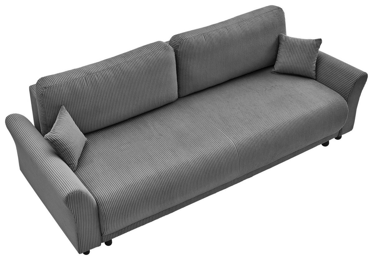 SCHLAFSOFA Cord Grau  inkl. Zierkissen, Rückenkissen, Bettkasten, Schlaffunktion, Rücken echt  - Schwarz/Grau, Design, Textil (244/88/100cm) - P & B