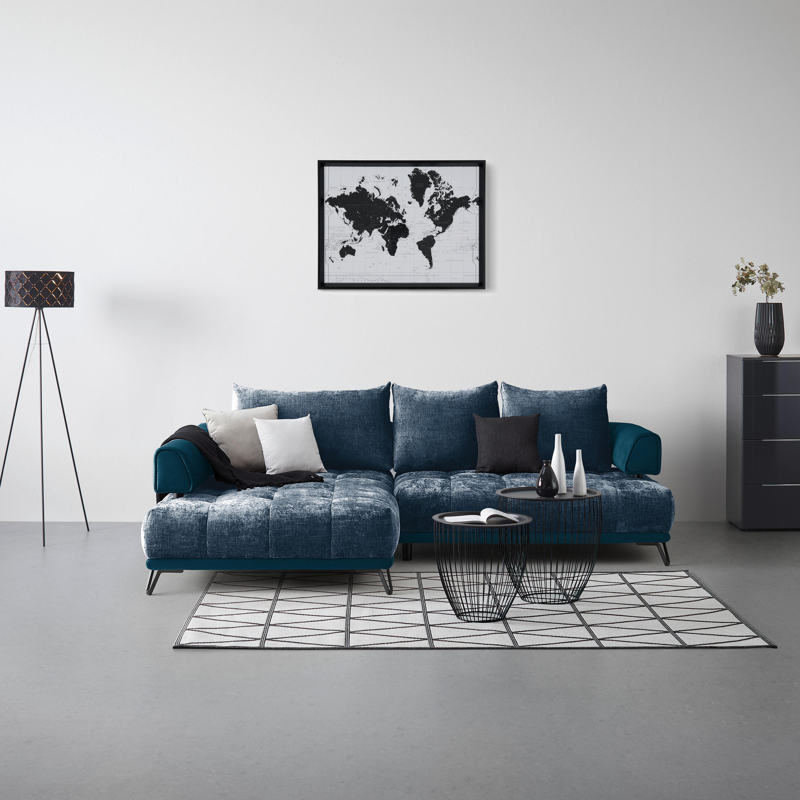 HÖRNSOFFA i kunglig blå  - kunglig blå/svart, Modern, metall/textil (184/262cm) - MID.YOU