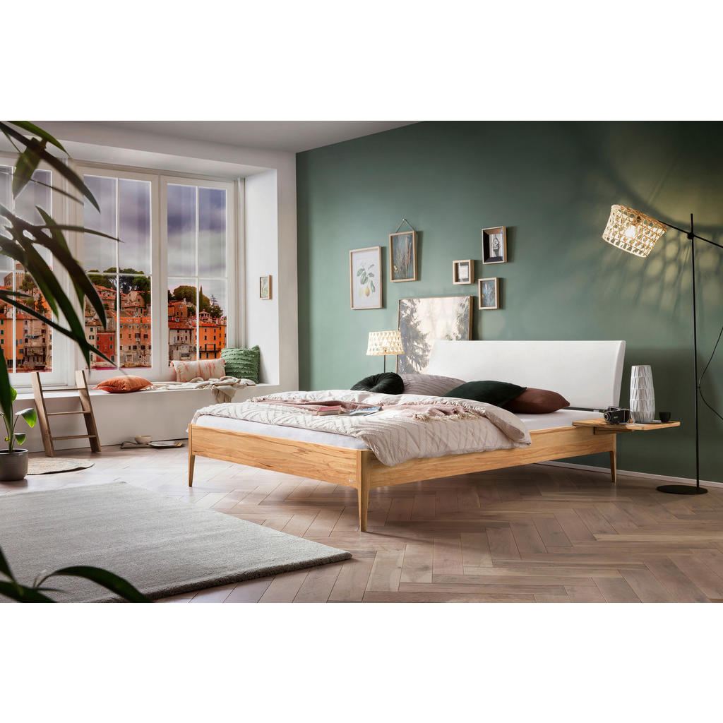 Thumbnail - Hasena Bett, Weiß, Buche, Holz, Buche, massiv, Höhe ca. 22 cm, 160x200 cm, gepolstertes Kopfteil, in verschiedenen Holza...