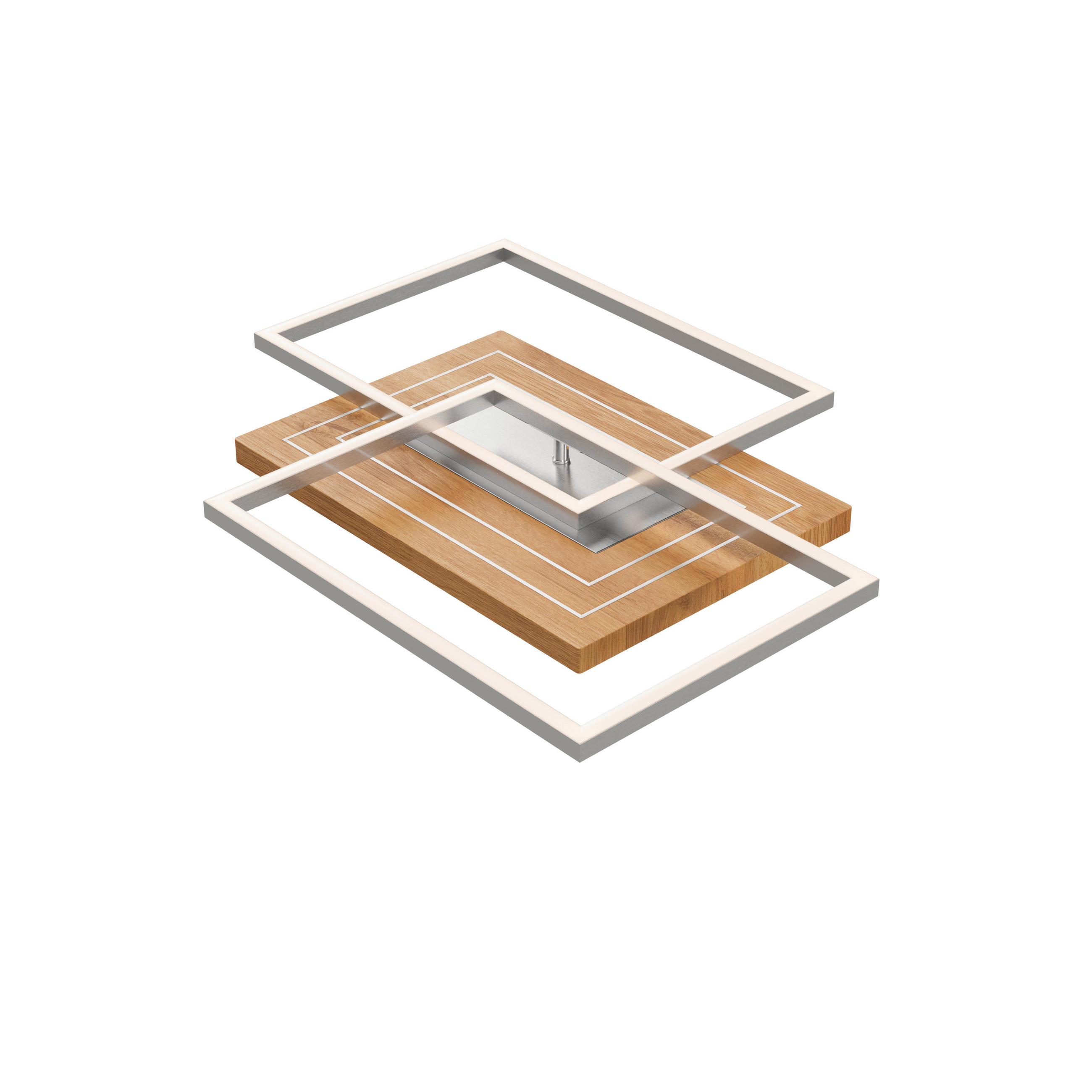 LED-DECKENLEUCHTE Saalbach S 50/42/7 cm   - Silberfarben, Natur, Holz/Metall (50/42/7cm)