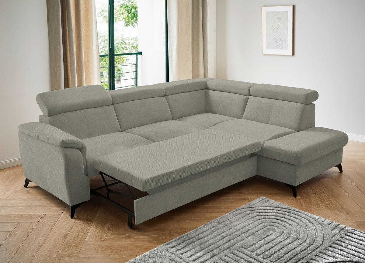 ECKSOFA in Webstoff Hellgrau  - Hellgrau/Schwarz, Design, Textil/Metall (260/203cm) - Stylife