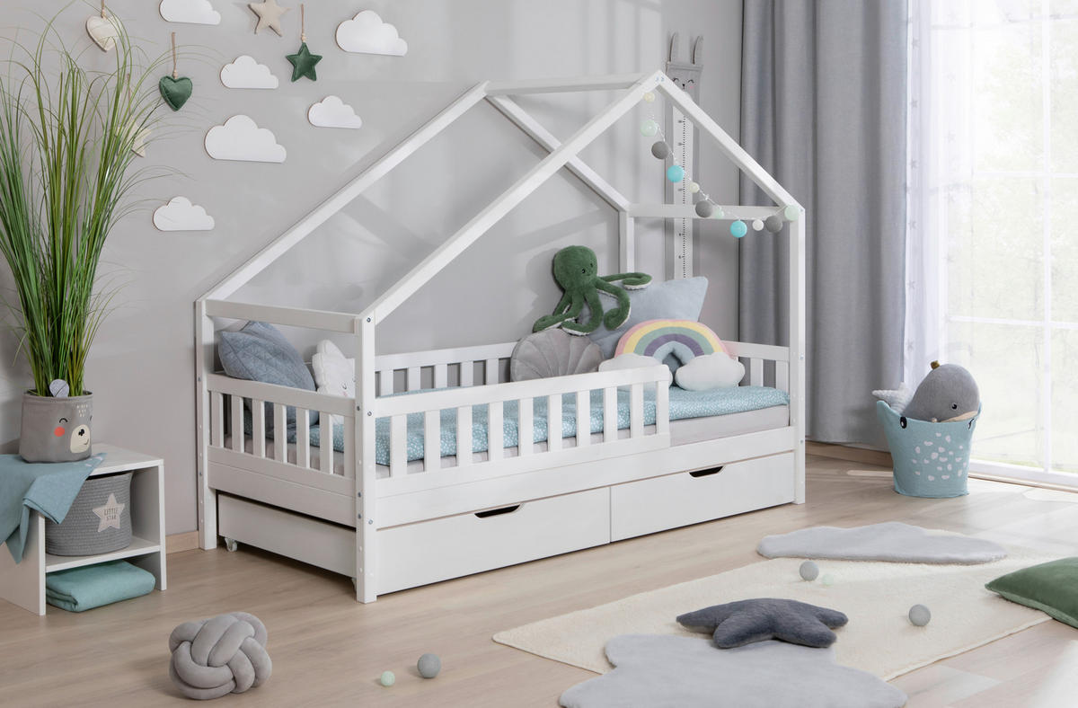 HAUSBETT 90/200 cm Weiss  - Weiss/Naturfarben, Modern, Holz (90/200cm) - MID.YOU