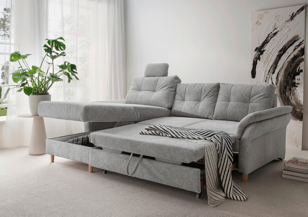 ECKSOFA in Chenille Silberfarben  - Silberfarben/Naturfarben, Modern, Holz/Textil (176/250cm) - Livetastic