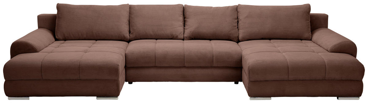 WOHNLANDSCHAFT Cord Dunkelbraun  - Chromfarben/Dunkelbraun, Konventionell, Kunststoff/Textil (180/376/180cm) - Carryhome