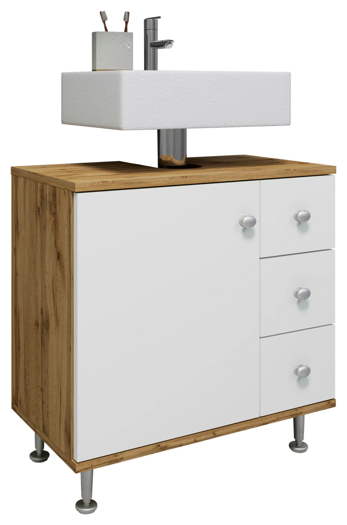 WASCHBECKENUNTERSCHRANK 60/61/33 cm  - Honigeiche/Weiss, Modern, Holzwerkstoff/Kunststoff (60/61/33cm) - MID.YOU