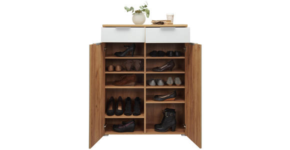 SCHUHSCHRANK 89/120/40 cm - Eichefarben/Alufarben, Design, Glas/Holzwerkstoff (89/120/40cm) - Voleo