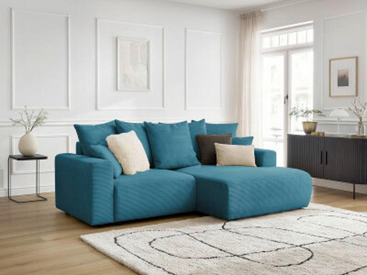 ECKSOFA Ottomane rechts  ATILLA Hellblau Cord  - Schwarz/Hellblau, MODERN, Kunststoff/Textil (244/149cm)