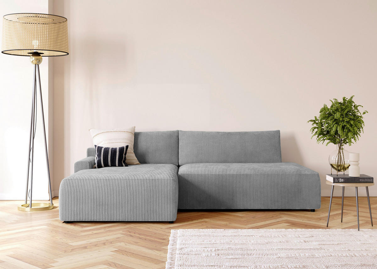 ECKSCHLAFSOFA in Cord Dunkelgrau  - Dunkelgrau/Schwarz, Modern, Kunststoff/Textil (167/253cm) - Trendmanufaktur