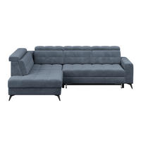 ECKSOFA BARLETTA NEW Blau Velours Bettkasten, Kopfteilverstellung, Sitztiefenverstellung, Liegefläche im Originalstoff  - Blau/Schwarz, ROMANTIK / LANDHAUS, Textil/Metall (228/289cm) - MID.YOU