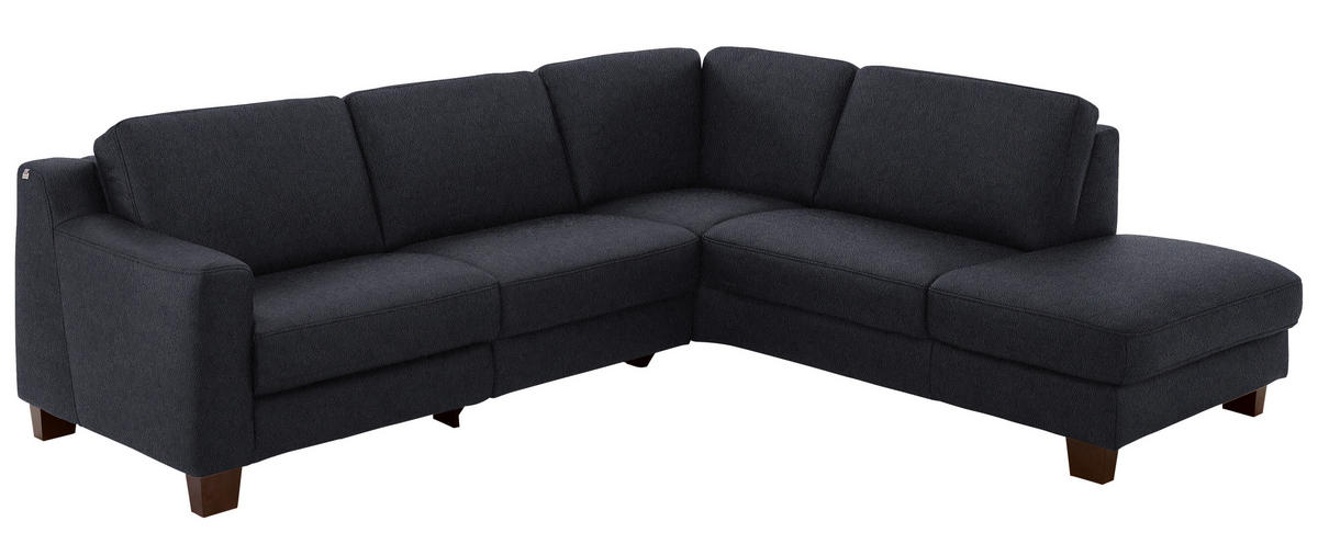 ECKSOFA in Echtleder Schwarz  259/235 cm  - Eichefarben/Schwarz, Design, Leder/Holz (259/235cm) - Valdera