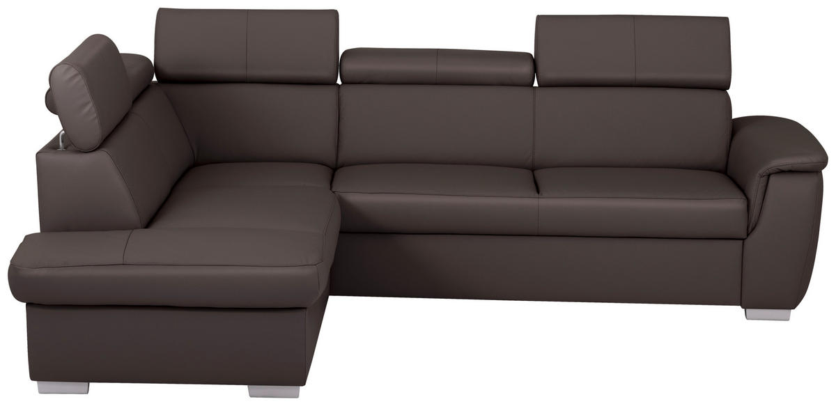 WOHNLANDSCHAFT  in Kombination Echtleder/Lederlook Dunkelbraun  - Dunkelbraun, Leder/Metall (211/262cm) - Celina Home