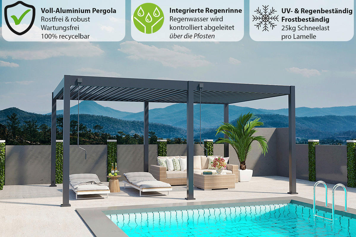 PERGOLA 530/255/360 cm Aluminium  - Anthrazit, Basics, Metall (530/255/360cm) - Gardenson