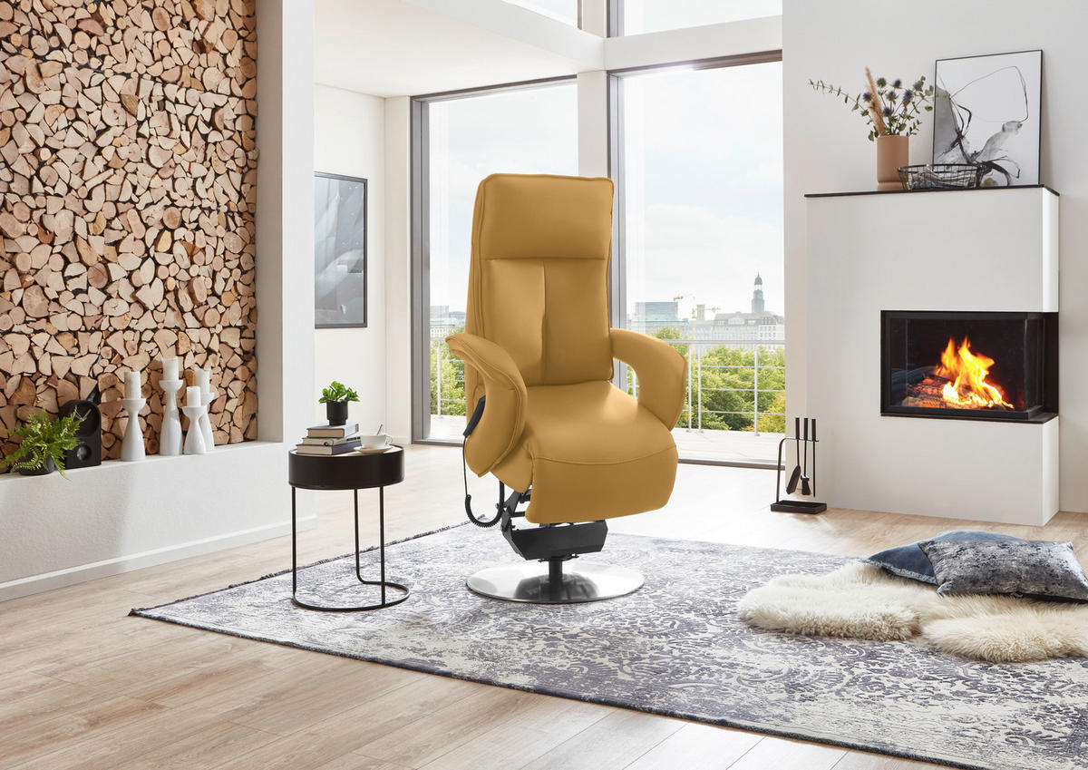 RELAXSESSEL in Leder Gelb  - Chromfarben/Gelb, Design, Leder/Metall (77/110/87cm) - Valdera