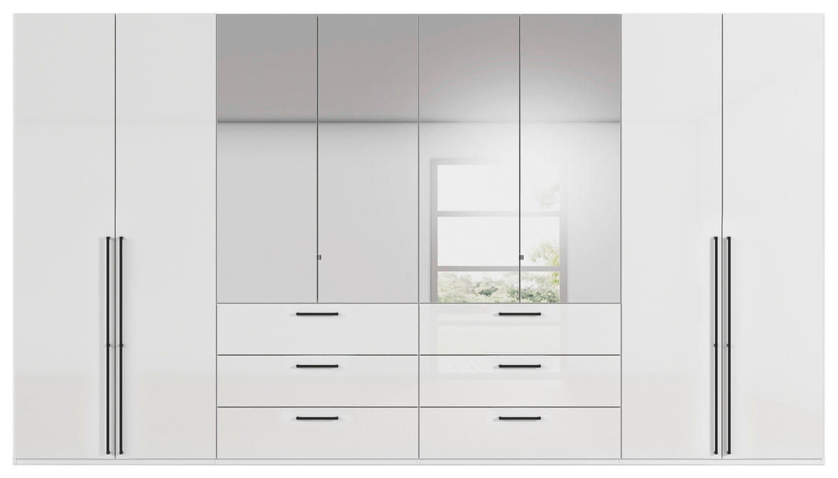 DREHTÜRENSCHRANK 400/223/61 cm,  in Weiß, Weiß Hochglanz, 8-türig  - Chromfarben/Weiß Hochglanz, Basics, Glas/Holzwerkstoff (400/223/61cm) - Novel