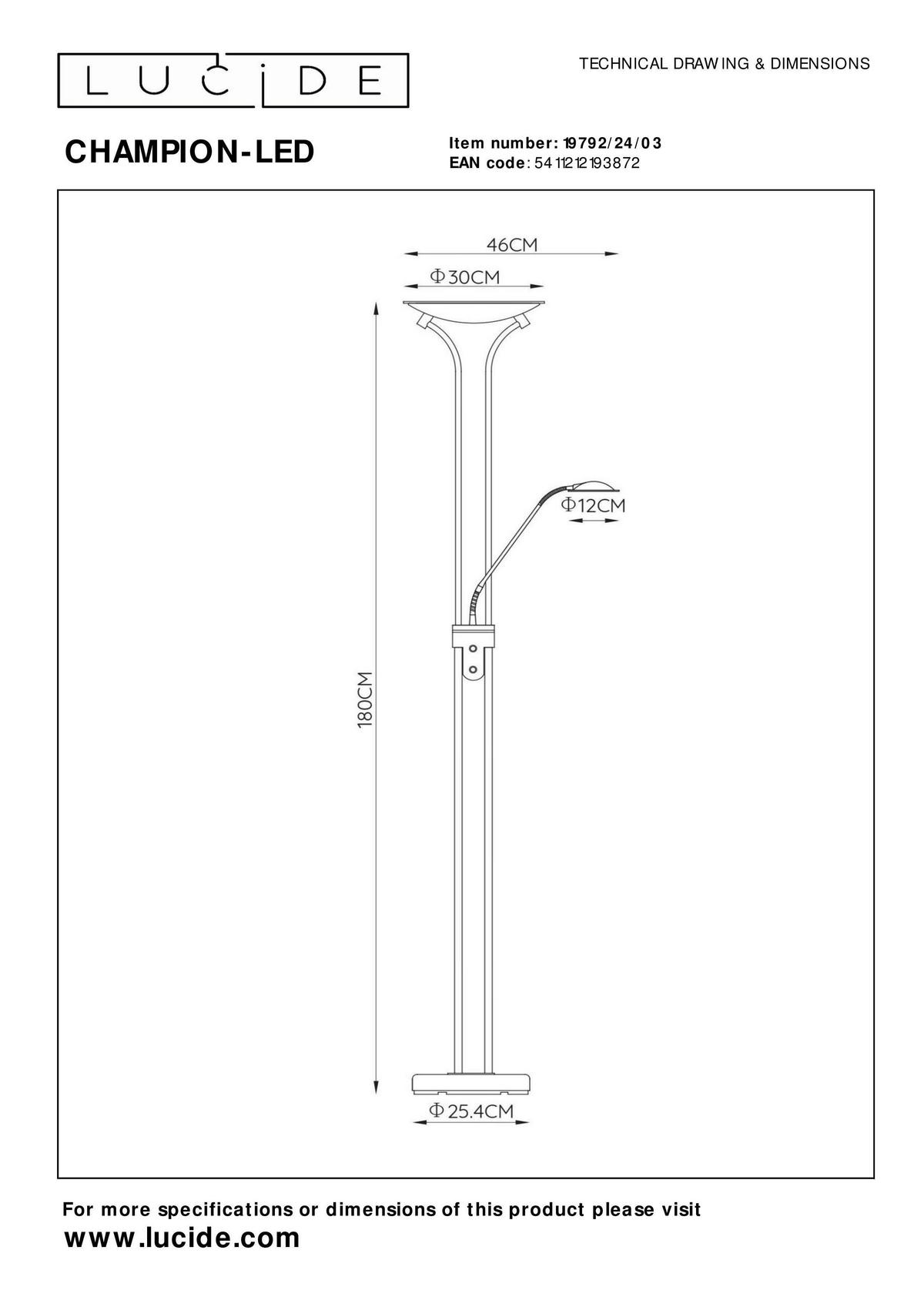LED-STEHLEUCHTE 30/46/180 cm    - KONVENTIONELL (30/46/180cm) - Lucide