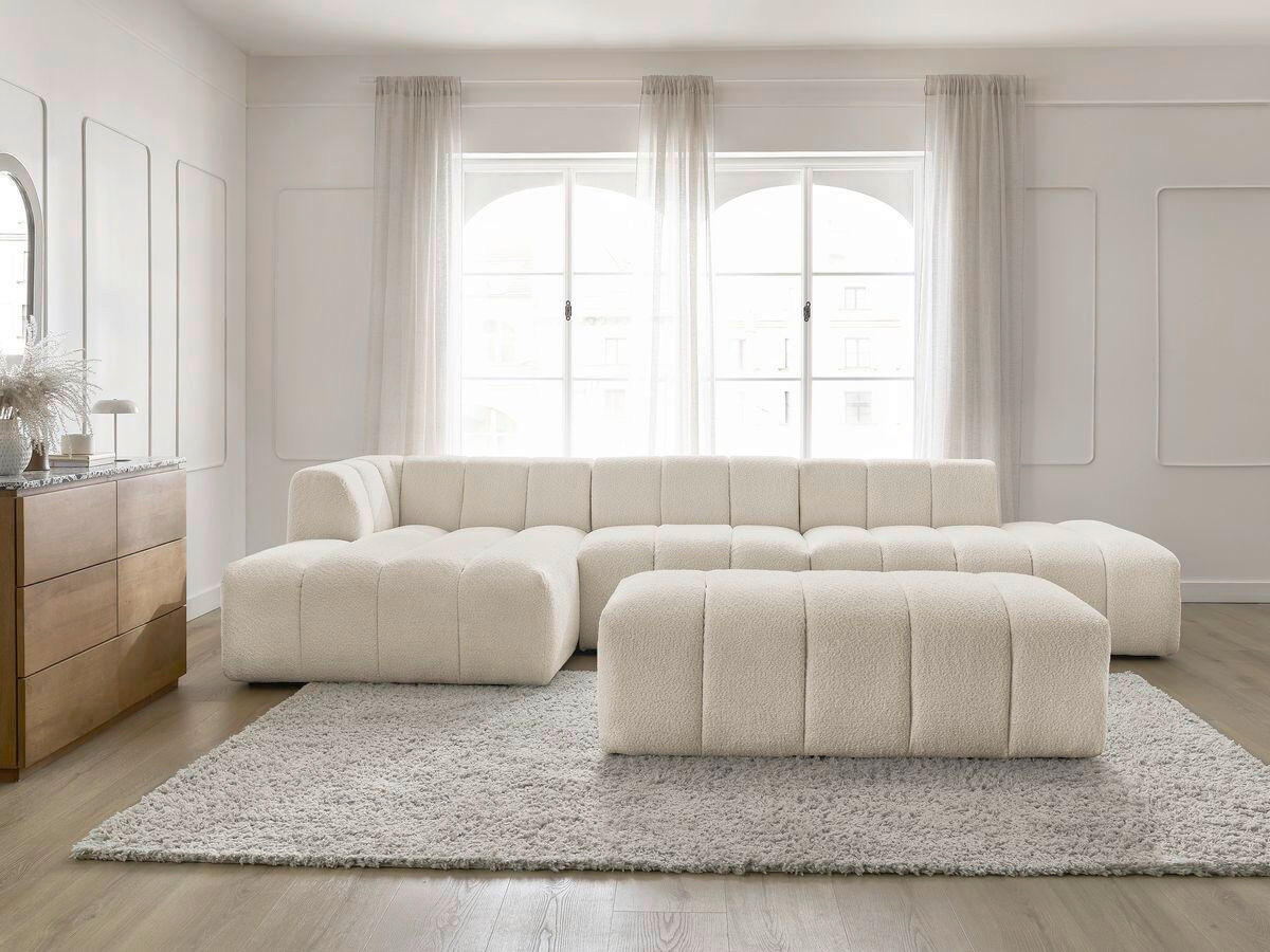 ECKSOFA Ottomane links  ANNECY Beige Bouclé  - Beige/Schwarz, MODERN, Kunststoff/Textil (170/262cm)
