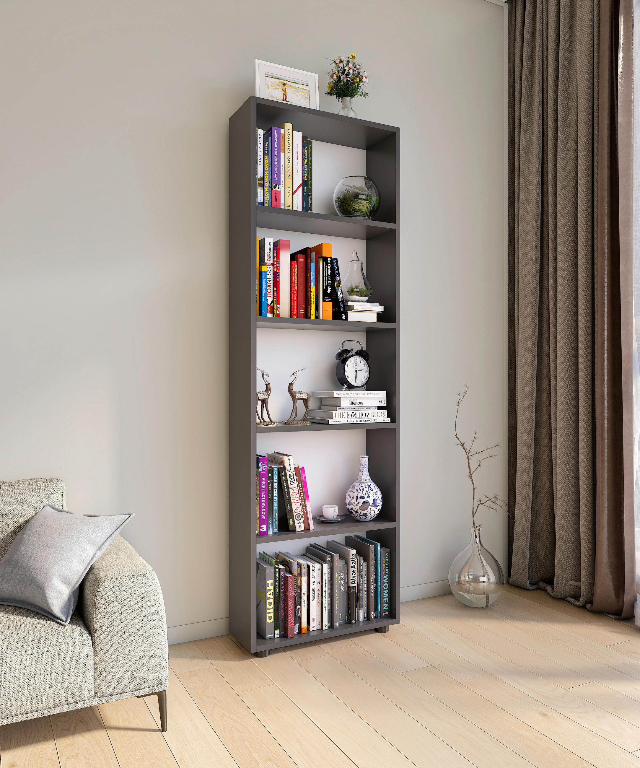 STANDREGAL Anthrazit  - Anthrazit/Schwarz, Basics, Holzwerkstoff/Kunststoff (56/169/20cm) - MID.YOU