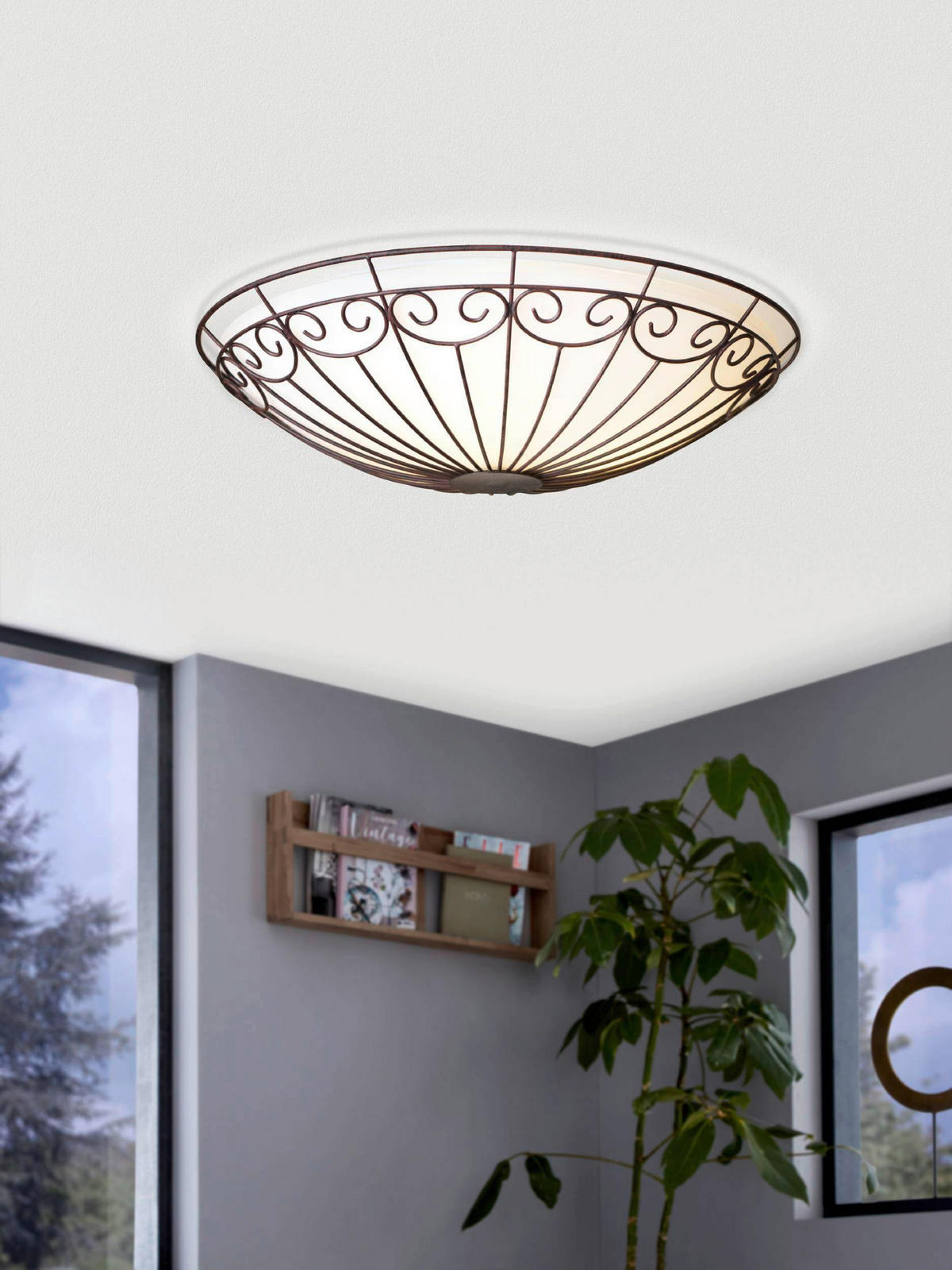 TAKLAMPA Colti 35/9,5 cm  - vit/brun, Klassisk, metall/glas (35/9,5cm) - Eglo