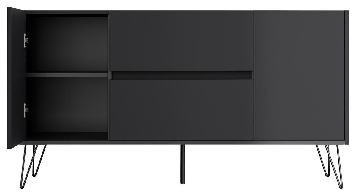 SIDEBOARD Posseik Industrial 139/75,8/42 cm 2 Schublade(n)  - Graphitfarben/Schwarz, Design, Holzwerkstoff/Metall (139/75,8/42cm) - MID.YOU