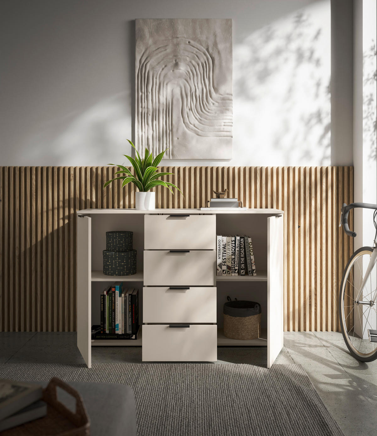 KOMODA S VRATIMA - kašmir/crna, Osnovno, pločasti materijal/plastika (135/90/40cm) - Xora