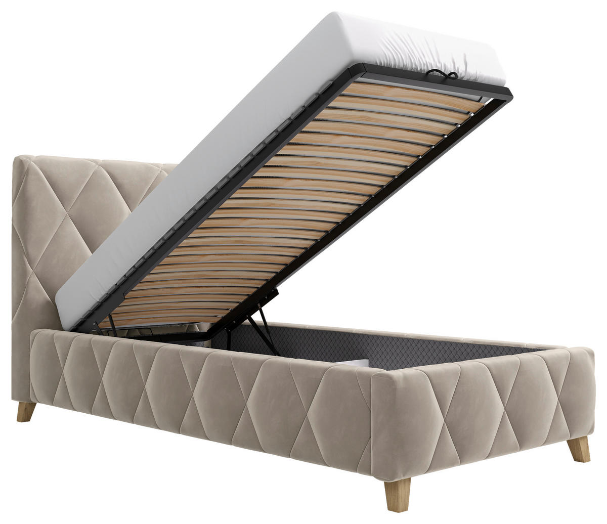 POLSTERBETT gepolstertes Kopfteil, Lattenrost, Bettkasten 90/200 cm  in Cappuccino  - Cappuccino, MODERN, Holz/Textil (90/200cm) - MID.YOU