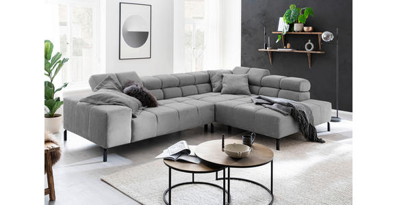 ECKSOFA inkl. Sitzvorzug in Cord Dunkelgrau  - Dunkelgrau/Schwarz, Design, Textil/Metall (321/216cm) - Hom`in