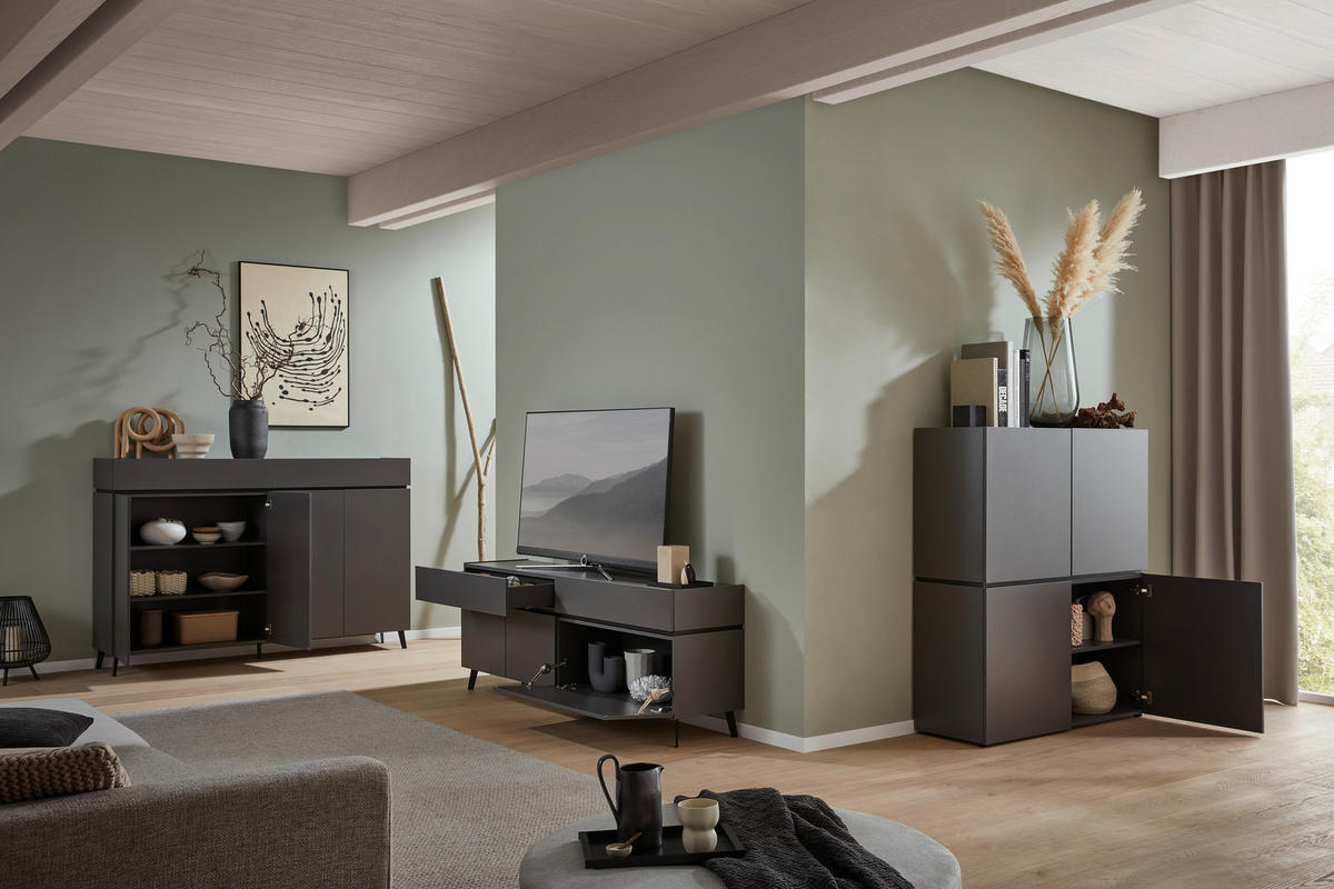SIDEBOARD  in 180/111/40 cm  - Schwarz/Graphitfarben, Design, Holzwerkstoff/Kunststoff (180/111/40cm) - Voleo