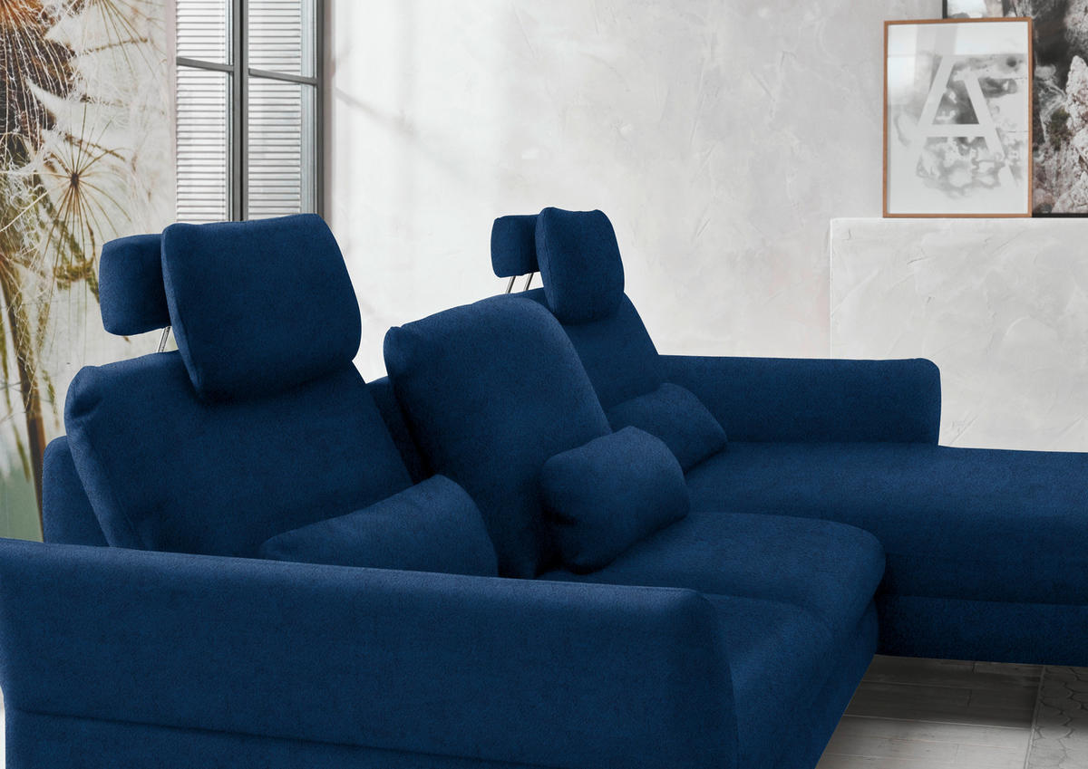 ECKSOFA in Velours Dunkelblau  - Schwarz/Dunkelblau, Design, Textil/Metall (306/179cm) - Beldomo System