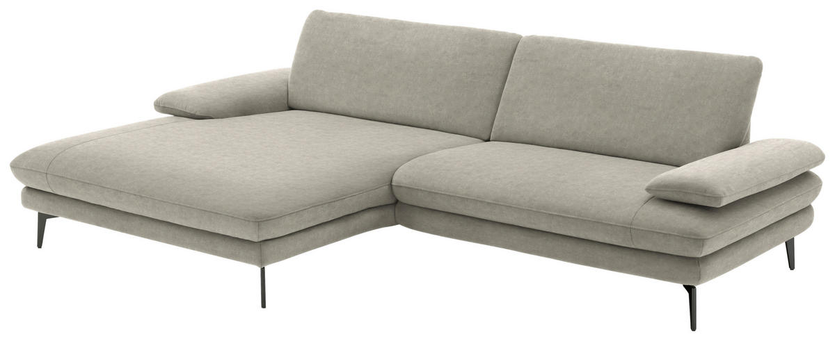 ECKSOFA in Velours Platinfarben  - Platinfarben/Schwarz, Design, Textil/Metall (184/284cm) - Dieter Knoll