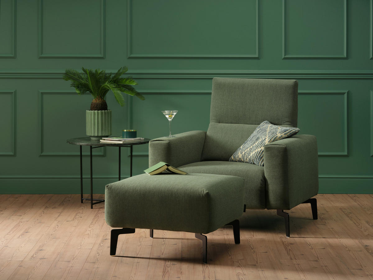 Sessel inkl. Hocker in Samt Naturfarben  - Schwarz/Naturfarben, Design, Textil/Metall (110/85/86-94cm) - SENSOO